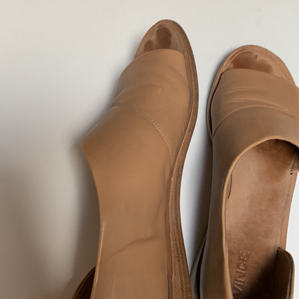 Vince tan slip on shoes